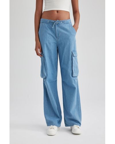 Defacto Gerade geschnittene, lange cargo-jeans mit normaler taille b1895ax23hs - Blau