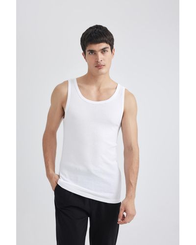 Defacto Geripptes 2-teiliges unterhemd mit schmaler passform - Weiß