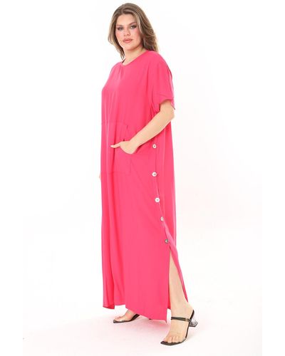 Şans Şans übergrößen-kleid aus gewebter viskose "fujya" mit metallknöpfen und känguru-taschen an den seiten - Pink