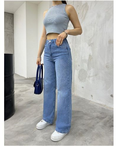 BİKELİFE Bikelife helle jeans mit hoher taille und weitem bein aus lycra - Blau