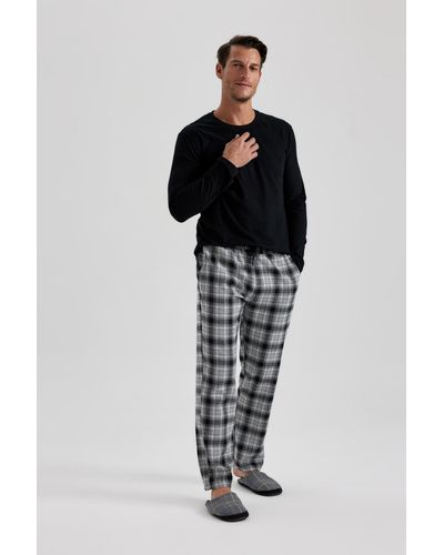 Defacto Langärmliges pyjama-set mit normaler passform - Schwarz