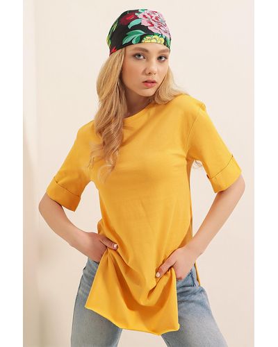 Bigdart 4123 übergroßes t-shirt mit schlitz – senf - Gelb