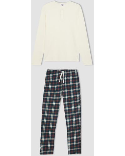 Defacto Langärmliges pyjama-set mit normaler passform b7249ax24sp - Weiß