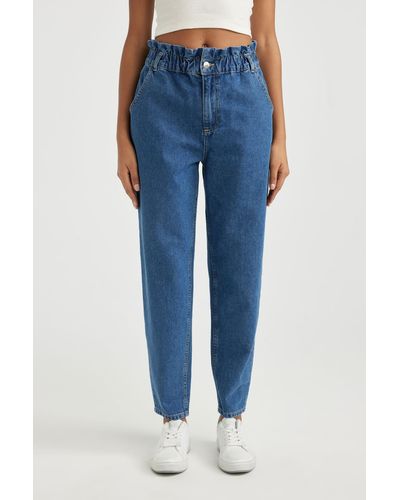 Defacto Knöchellange paperbag-jeans mit hoher taille - Blau
