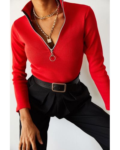 XHAN E camisole-bluse mit reißverschluss -04 - Rot