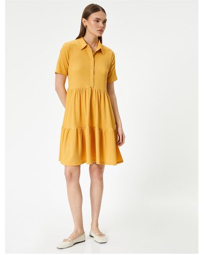 Koton Bequeme passform, kurzärmeliges hemd, kragen mit knopfleiste, stufen - Gelb