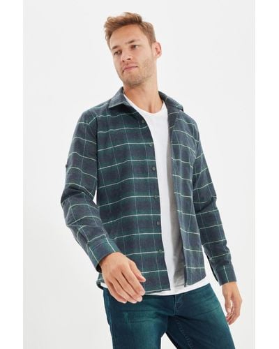 Trendyol Es, schmal geschnittenes lumberjack-karohemd mit epauletten - Blau
