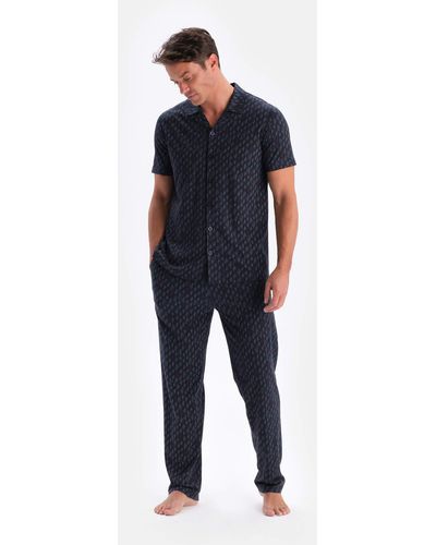 Dagi Marineblaues pyjama-set aus bedrucktem baumwoll-modal mit hemd und hose