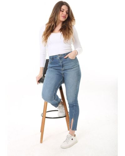 Şans Şans e lycra-jeans mit schlitz und hohem bund in übergröße - Blau