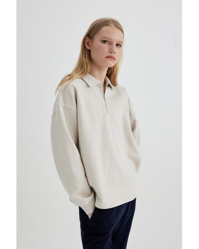 Defacto Dickes sweatshirt mit polokragen und relax fit c2815ax24sp - Weiß