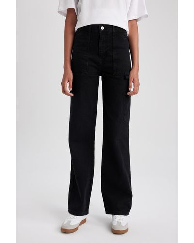 Defacto 90er-jahre-jeanshose mit weitem bein, hoher taille und weitem bein, lang, 100 baumwolle, a7001ax23au - Schwarz