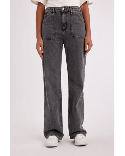 Defacto Lange jeanshose im 90er-jahre-stil mit weitem bein und hoher taille - Grau