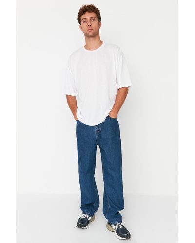 Trendyol Indigofarbene jeans mit weitem bein - Blau