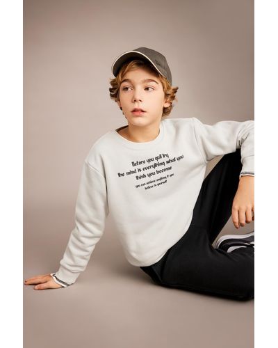 Defacto Dickes und bedrucktes sweatshirt für jungen – rundhalsausschnitt b6315a823cw - Natur