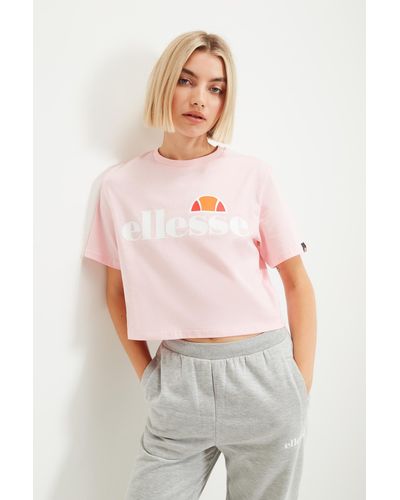 Ellesse T-shirt alberta crop-top, kurzarm, crewneck, rundhals, logo-print - Pink