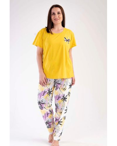 C&City Kurzarm-pyjama-set in übergröße, senf-441053 - Gelb
