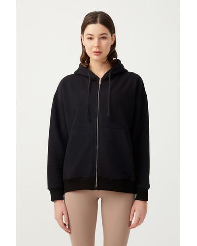 LOS OJOS Es, übergroßes, geripptes strick-sweatshirt mit kapuze und reißverschluss - Schwarz