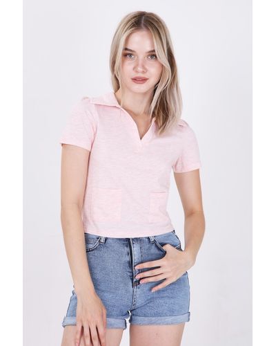 Vitrin Crop-t-shirt mit v-ausschnitt und taschendetail - Weiß