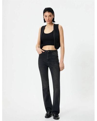 Koton Jeans mit spanischem bein und schlitz, schmaler passform und hoher taille – victoria slim jeans - Weiß