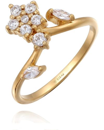 Elli Jewelry Ring zirkonia blume glamour 925 silber vergoldet - Mettallic