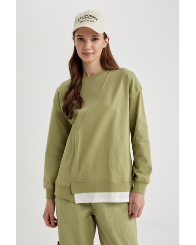 Defacto Sweatshirt-tunika mit normaler passform und langen ärmeln b9442ax24sp - Grün