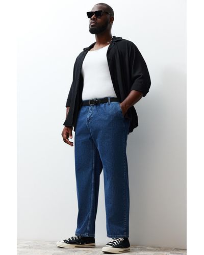 Trendyol Weit geschnittene indigo-jeans in übergröße - Blau
