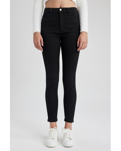 Defacto Skinny fit jeanshose mit hoher taille und knöchellänge - Schwarz