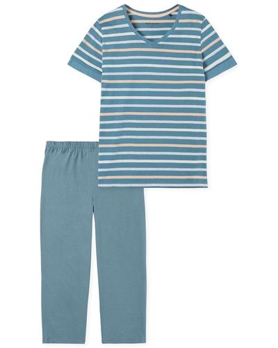 Schiesser Schlafanzug-set nachtwäsche, 3/4-kurzarm, pyjama, muster, baumwolle - Blau