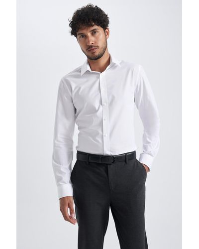 Defacto Slim-fit-langarmhemd mit italienischem kragen, bügelfrei, a7803ax23au - Weiß
