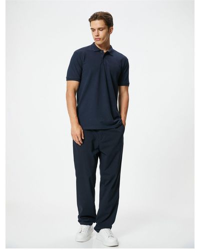 Koton Slim fit t-shirt mit kragen – kurze ärmel und knopf - Blau