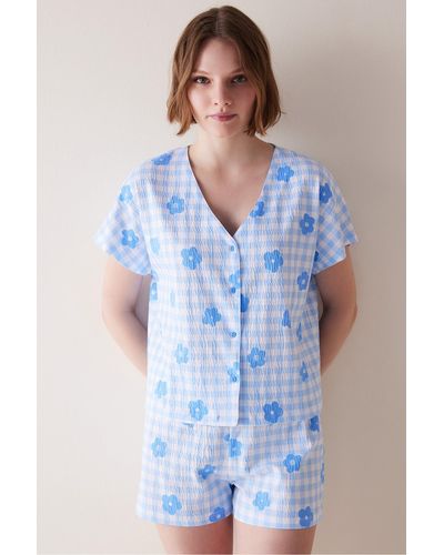 Penti Base pyjama-set mit gingham-shirt und shorts - Blau