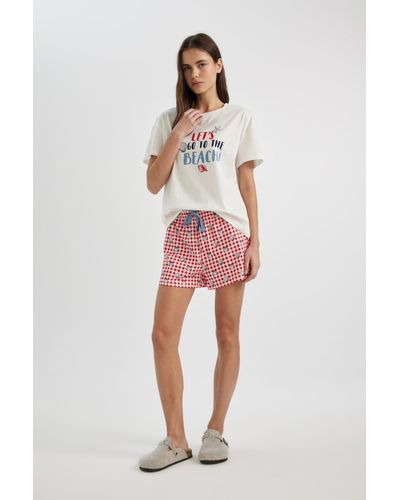 Defacto Fall in love pyjama-set mit kurzarm-shorts und normaler passform, bedruckt, c1740ax24sm - Rot