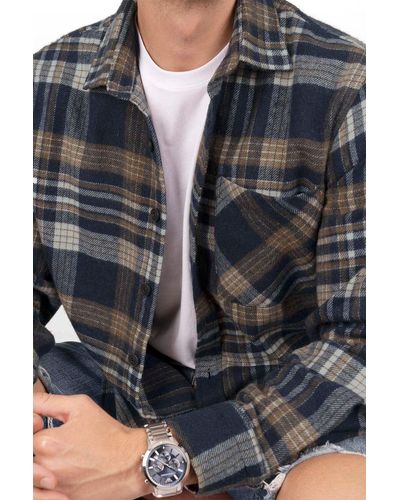 Etikmen Dickes lumberjack-hemd in marineblau mit braunem farbverlauf in übergröße (weite passform) mit geschenkbox - Schwarz