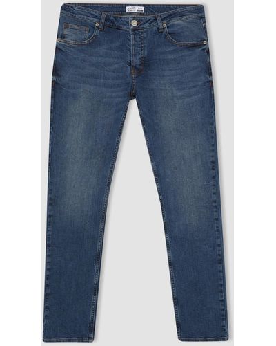 Defacto Pedro slim fit narrow fit jeanshose mit normaler taille und schmalem bein c1812ax24sp - Blau