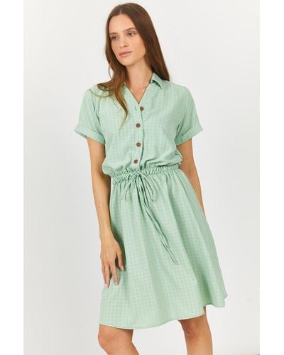 armonika Hemdkleid mit elastischem, gemustertem kurzarm-hemdkleid in mint-taille, arm-23y001079 - Grün