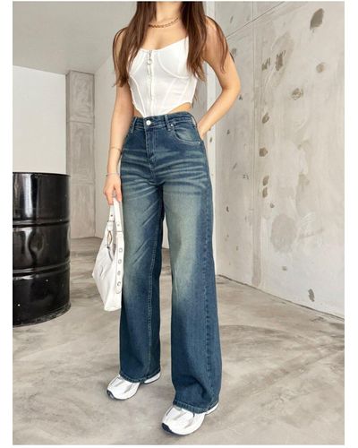 BİKELİFE Bikelife e jeans mit hoher taille, dehnbarem lycra und weitem bein - Blau