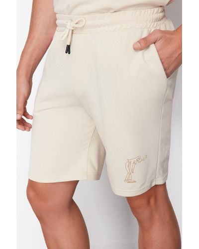 Trendyol S übergroßes bedrucktes strick-pyjama-set mit shorts - Natur