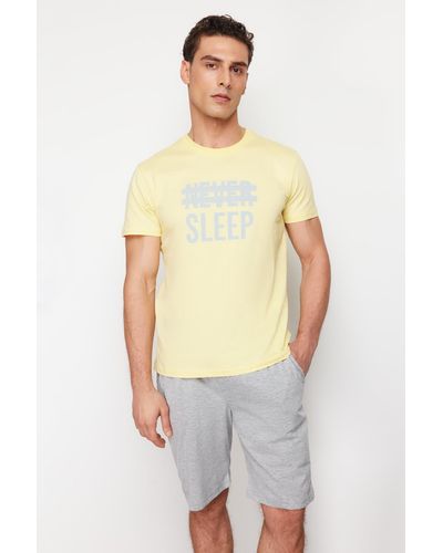 Trendyol Es, gestricktes sommer-pyjama-set mit shorts in normaler passform - Gelb
