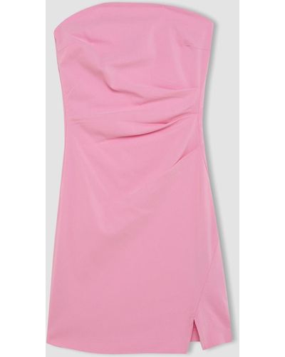 Defacto Cooles trägerloses minikleid mit schlitz in - Pink