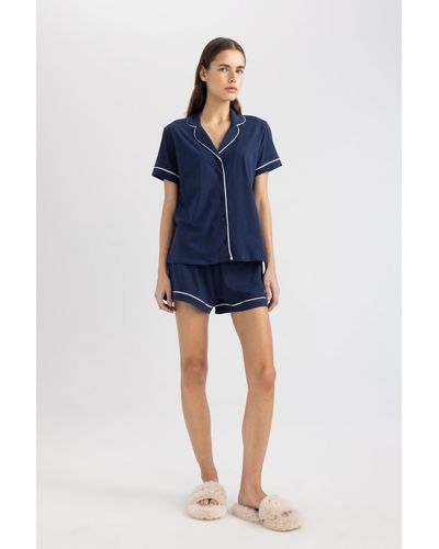 Defacto Fall in love pyjama-set mit kurzärmligen shorts und normaler passform b8679ax24sm - Blau