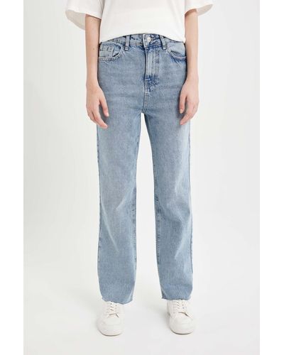 Defacto High waist straight fit jeans knöchellang, waschbare hose - Blau