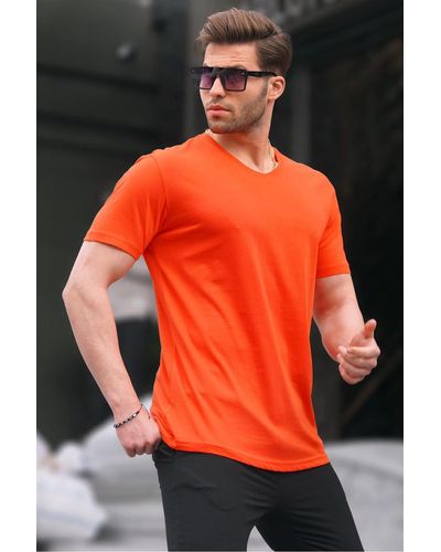 Madmext Grundlegendes farbenes t-shirt mit v-ausschnitt - Orange