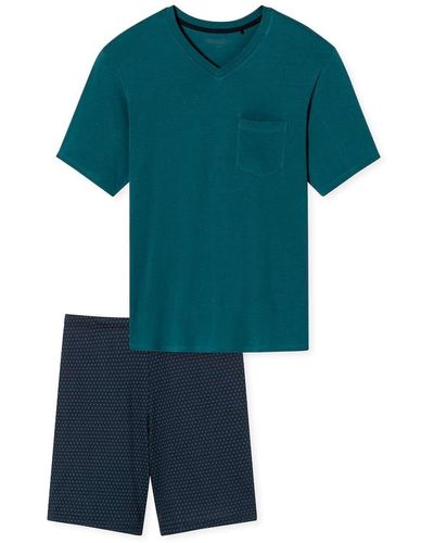 Schiesser Schlafanzug-set kurz, v-ausschnitt, baumwolle - Grün