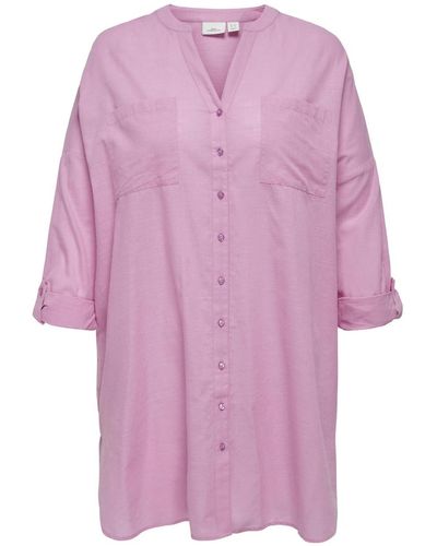 Only Carmakoma Carapeldoorn solid v-neck l/s shirt wvn - Pink