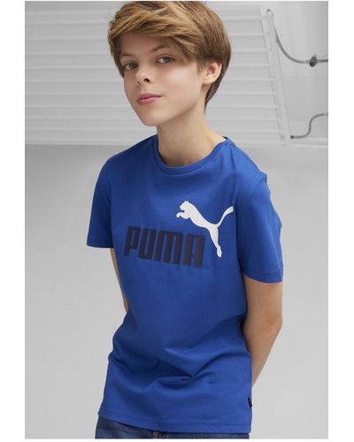 PUMA Essentials+ logo t-shirt – strukturiert und monochrom - Blau