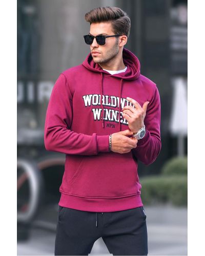 Madmext Bedrucktes kapuzen-sweatshirt in weinrot - Pink