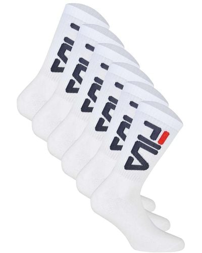 Fila Unisex socken 6 paar tennissocken, crew socks, frottee, sport, logo - 35-38 - Weiß