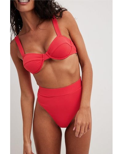 NA-KD Gepunktetes bikini-höschen mit hoher taille - Rot