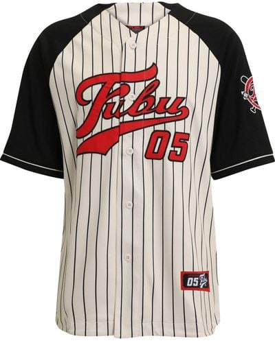 Fubu Fm231-008-1 varsity pinstripe baseball jersey - Rot