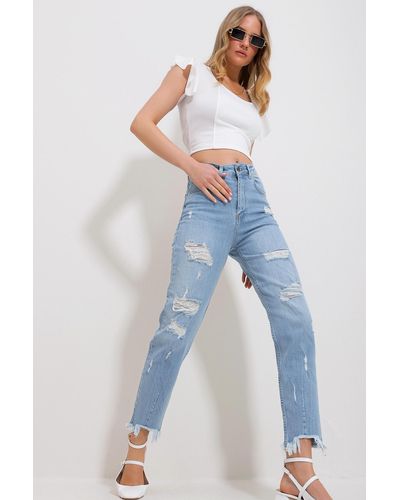 Trend Alaçatı Stili Jeans mittlerer bund - Blau